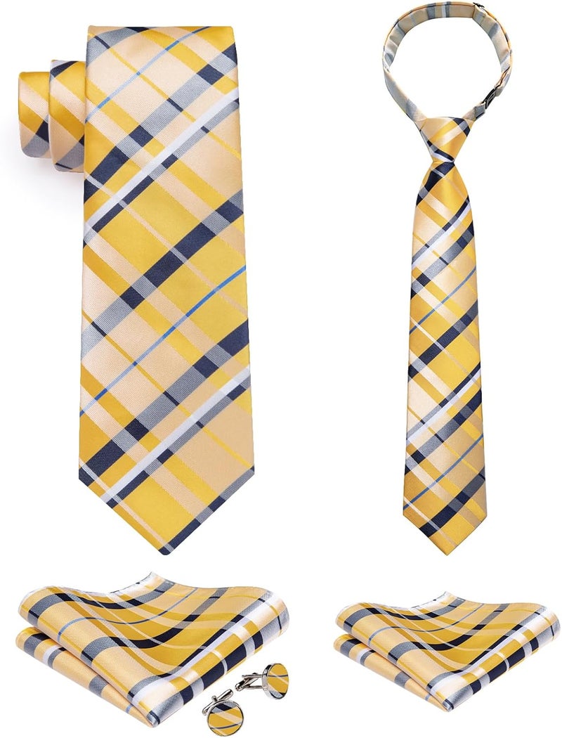DiBanGu 2PCS Set for Father and Son Tie Silk Mens and Boys Adjustable Necktie & Pocket Square Cufflinks Kids Pre-tied Necktie - Image 1
